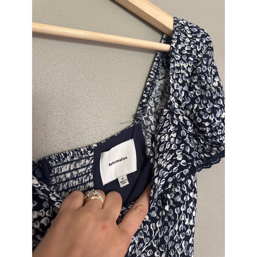 REFORMATION Shyla Midi Dress in Navy Size 6 - Picture 8 of 11